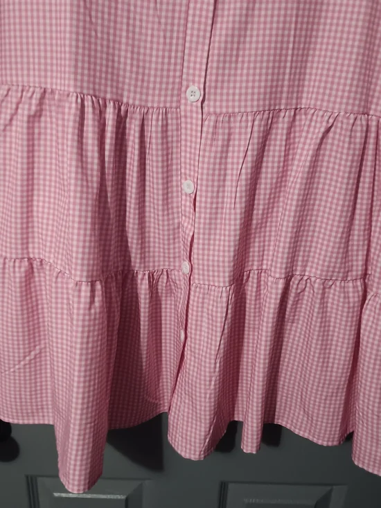 Women Pink Gingham Button-Front Tiered Dress - Picture 4 of 7